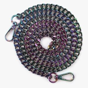 🆕 Rainbow Metal Purse Chain Straps Flat Strap with Buckles